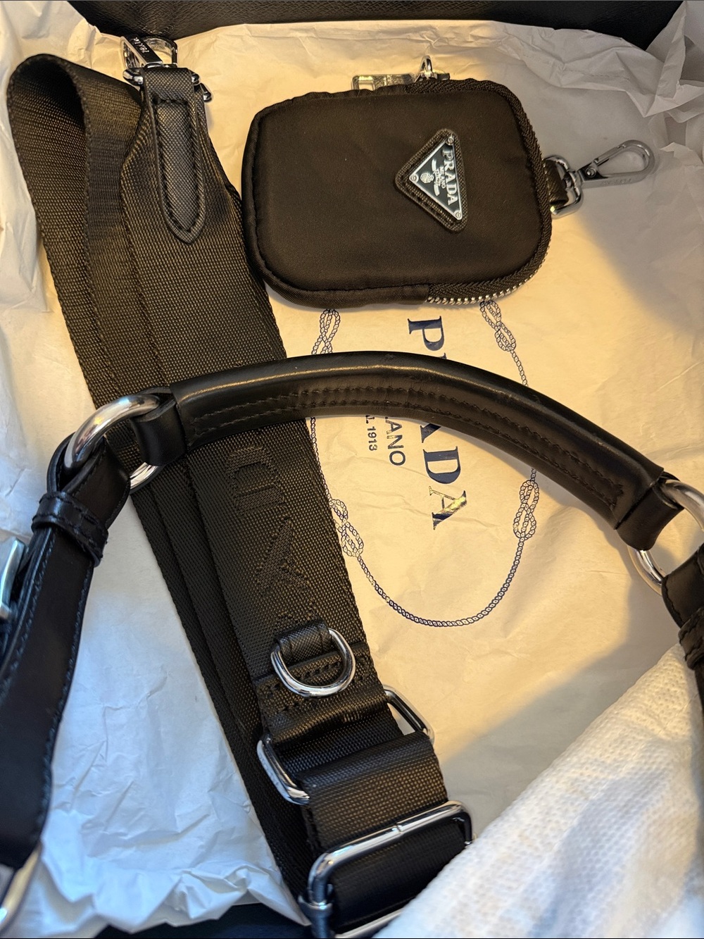 Prada Tessuto Black Crossbody Messenger Bag + Leather Shoulder Strap & Pouch - Picture 6 of 11